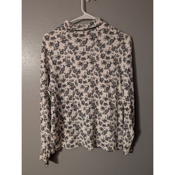 Y2K Basic Editions Women’s Large Mock Neck Long Sleeve Top Black White Floral - Picture 3 of 5